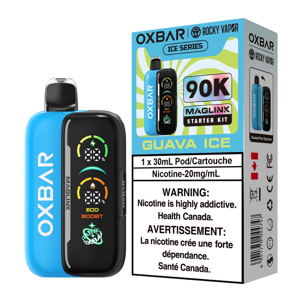 Oxbar Rocky Vapor Maglink Starter Kit 90K Puffs - Guava Ice Rechargeable Disposable/Closed Pod System Vape 20Mg