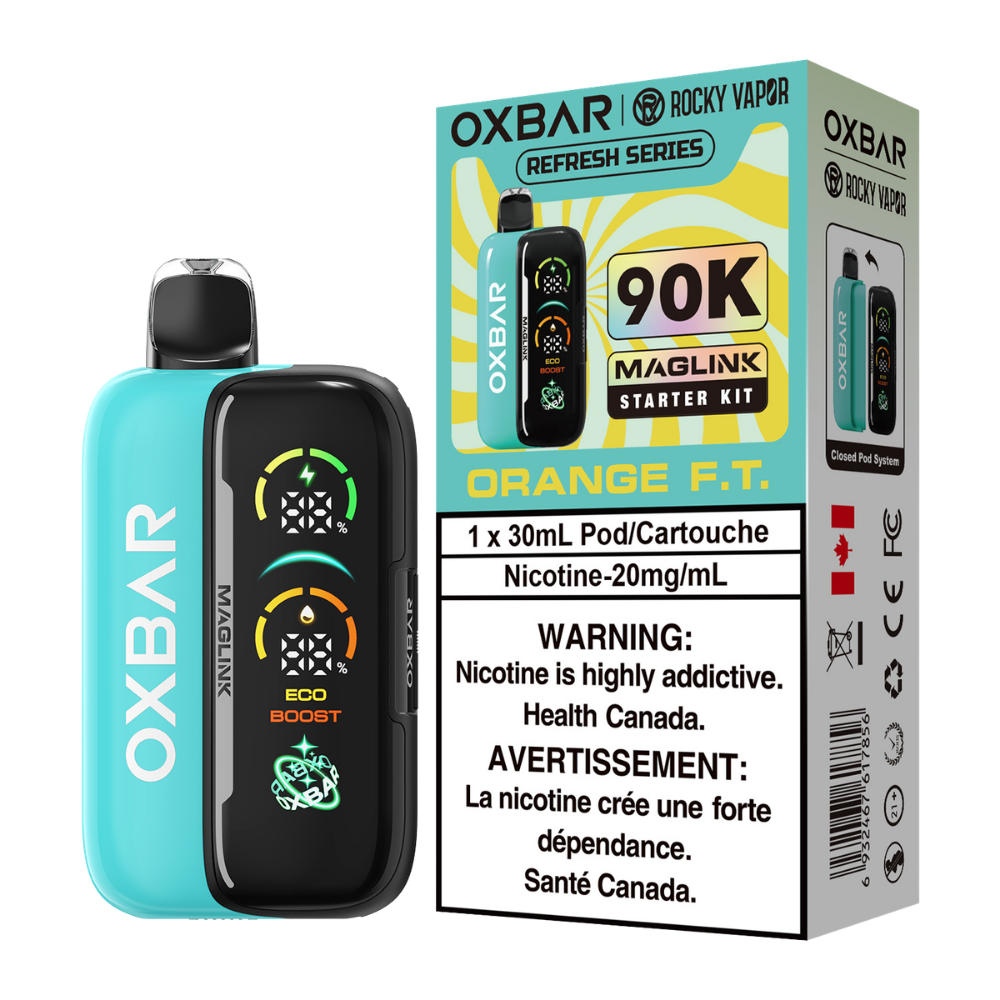 Oxbar Rocky Vapor Maglink Starter Kit 90K Puffs - Orange F.T. Rechargeable Disposable/Closed Pod System Vape 20Mg